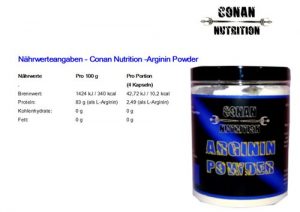 CONAN NUTRITION ARGININ POWDER Nahrwerttabelle