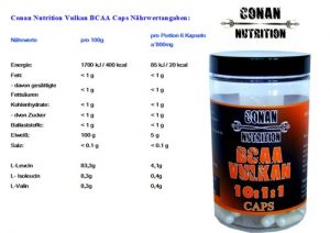 Nährwertangaben Conan Nutrition BCAA VULKAN CAPS