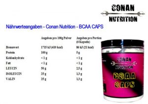 Nahrwerttabelle Conan Nutrition BCAA CAPS