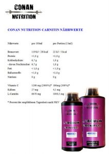 Nährwertangaben CONAN NUTRITION Carnitin
