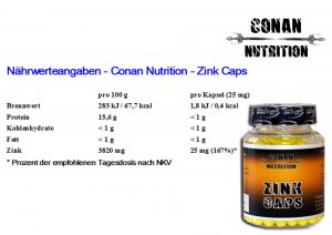 Conan Nutrition ZINK CAPS Nahrwerttabelle